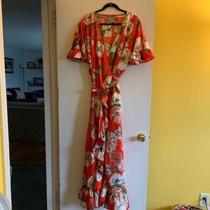 ASOS size 16 romantic floral wrap dress with ruffled details